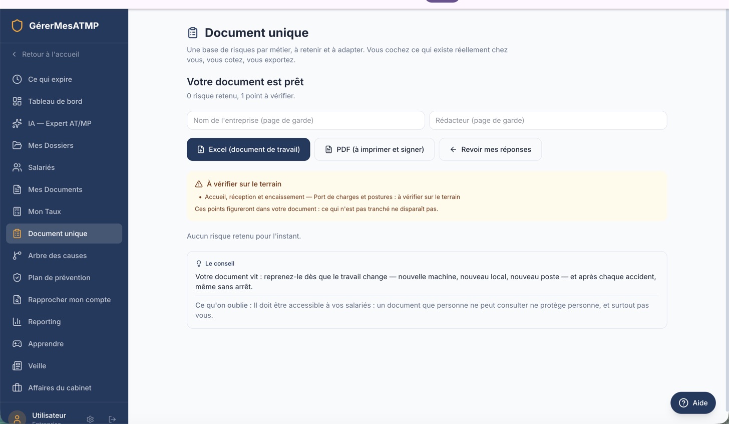 Capture d'écran du module Document unique