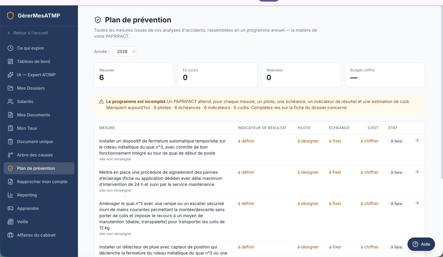 Capture d'écran du module Plan de prévention